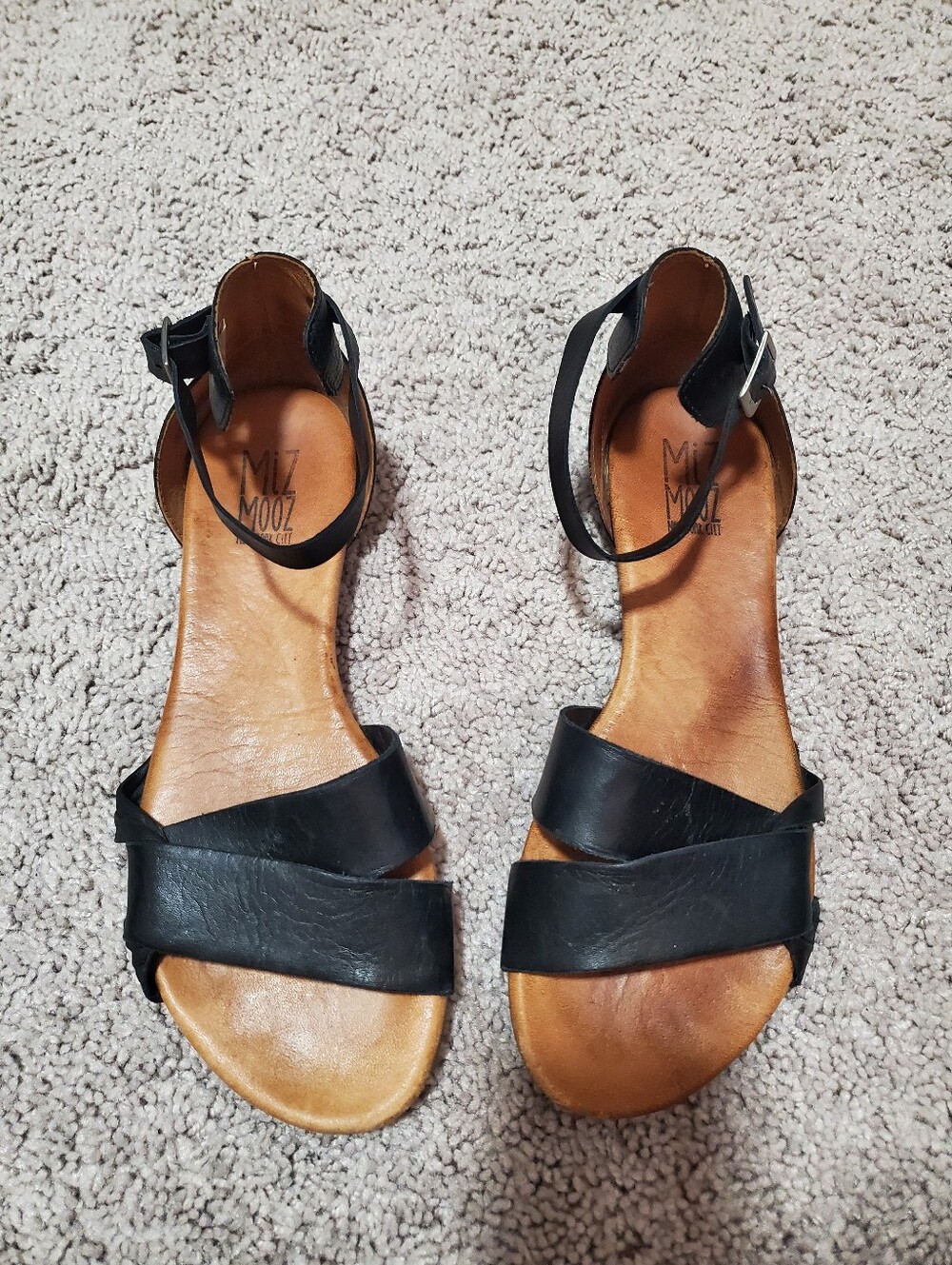 Miz Mooz Black And Brown Soft Leather Sandals Size 40